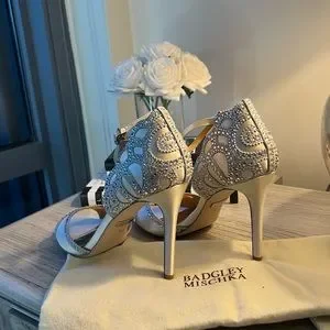 Badgley Mischka Women's Roxy Heeled Sandal - Open Toe With Embellished Heel & Stone Detail